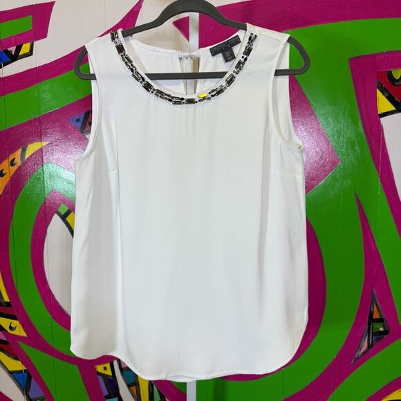 Fenn Wright Mansion Studio, White Beaded Sleeveless Women's Top. Size Large. - Picture 1 of 6